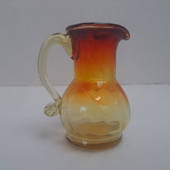 Rainbow Hand Blown Amberina Color Mini Glass Pitcher - Picture 3 of 16
